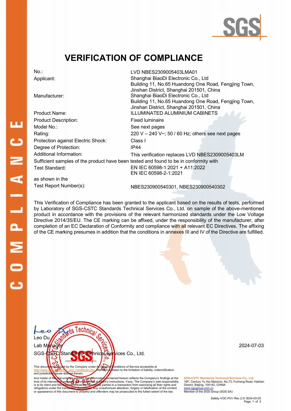 CE LVD Verification document preview